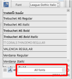 Text tool font selection list