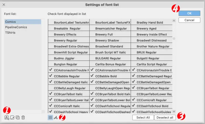 Settings of Font List for CSP v 1.10.10