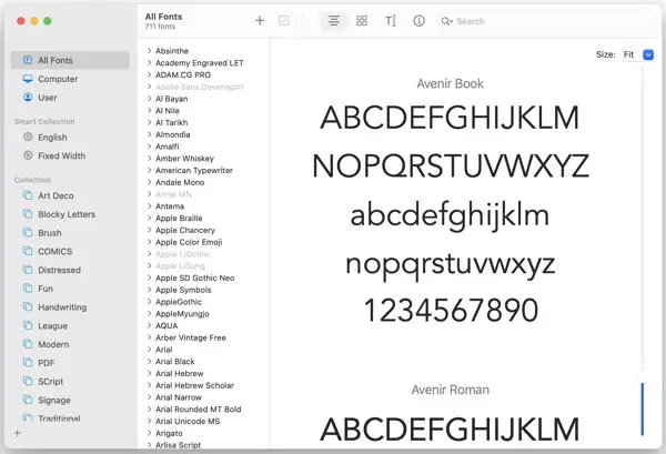 Font Book for the Mac