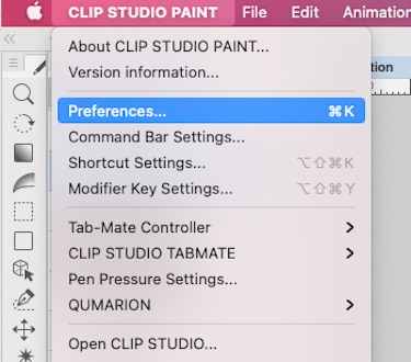 Clip Studio Paint preferences option menu dropdown