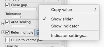 Menu option indicating whether the setting will be shown as a slider or an indicator