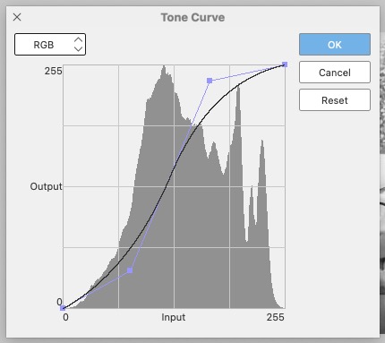 What an "S" curve looks like in a Tone Curve window