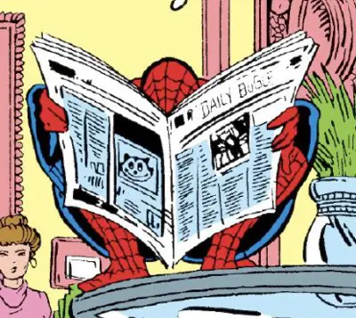 Felix the Cat hides in a newspaper in The Amazing Spider-Man #303