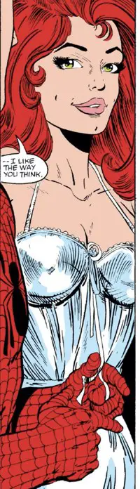 Peter pulls on Mary Jane's nightgown