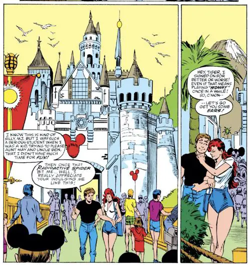 Peter Parker and Mary Jane walk through DisneyLand