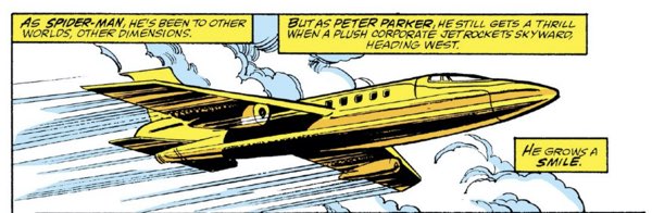 A golden plane takes Peter Parker across the country