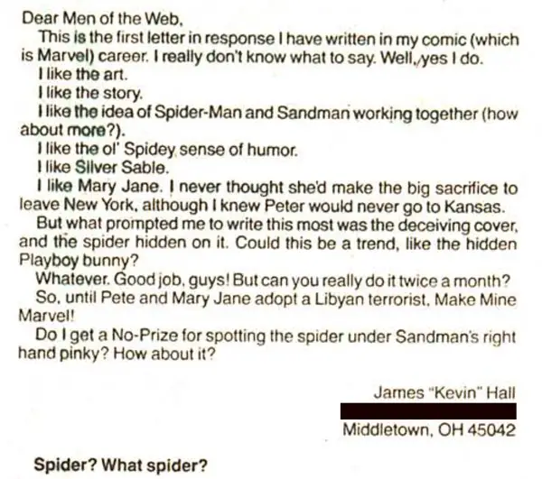 Letter writer points out the cover hidden spider