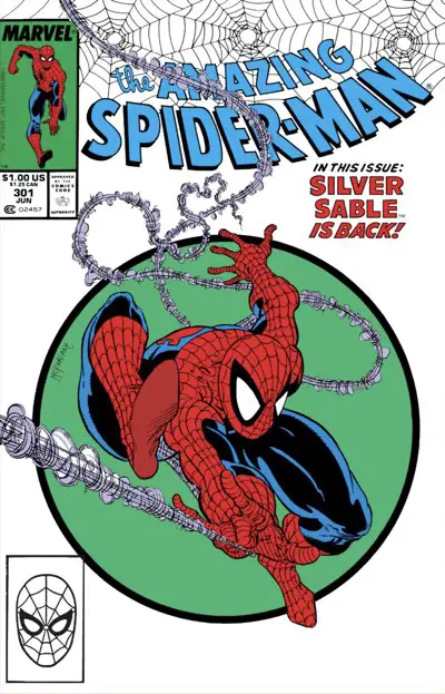 Amazing Spider-Man #301 cover by Todd Mcfarlane with the classic red and blue uniform