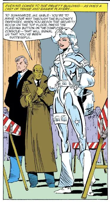 Silver Sable, just before entering the building's security gauntlet