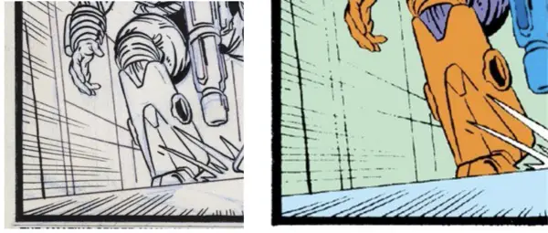 The original art shows how the speediness were drawn.  Next to it is the digitally remastered comics