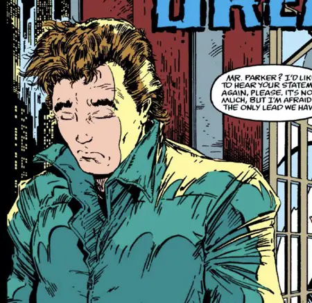 Peter Parker looking sad is all of Todd McFarlane's ink styles in one panel