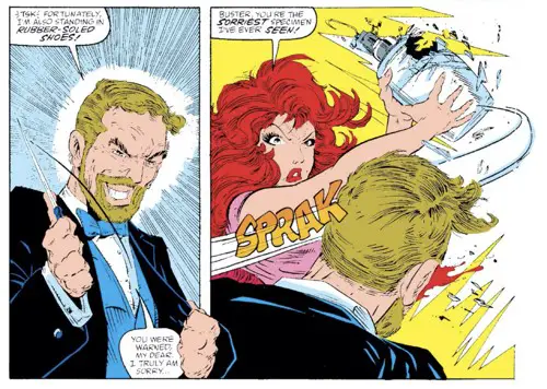Mary Jane fights back against Jonathan Caesar, with a lamp