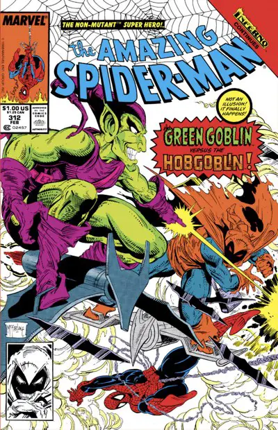The Amazing Spider-Man #312 cover by Todd McFarlane featuring Spider-Man, Hobgoblin, and Green Goblin