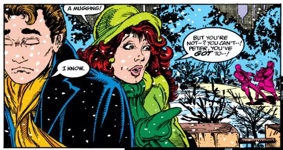 There's always a mugging in Central Park when Mary Jane and Peter are taking a walk, isn't there?