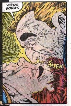 Eddie Brock as Venom kisses the forehead of a man he had to beat up in prison to get out.