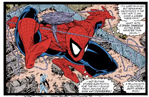 Spider-Man web slings away from a junkyard