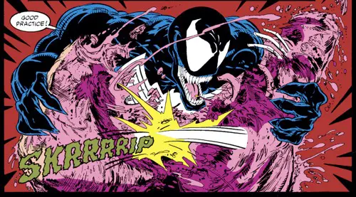 Venom rips open a dead cow