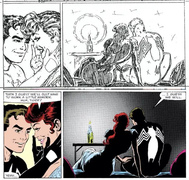Pencils and Inks as Peter and Mary Jane talk at home in The Amazing Spider-Man #298