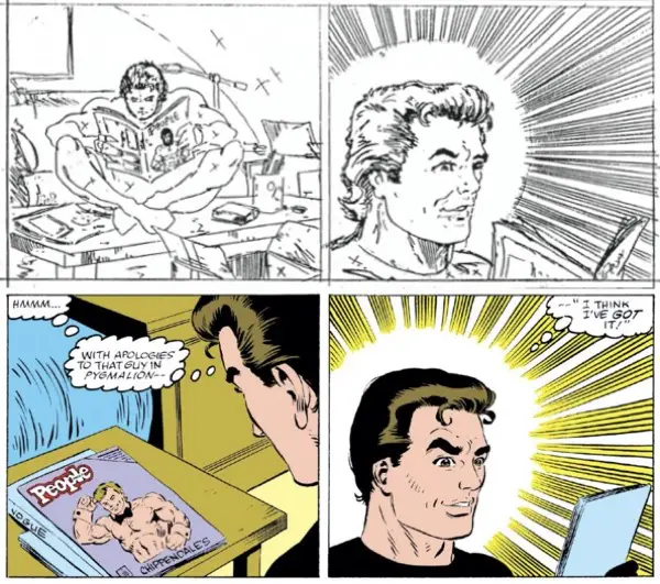 Bob McLeod inks Todd McFarlane for Peter Parker reading People on The Amazing Spider-Man #298