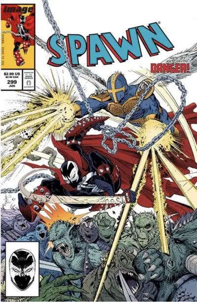 Spawn #299 cover by Todd McFarlane in homage to his Amazing Spider-Man #299 cover