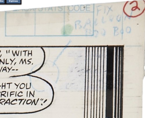Todd McFarlane original art to The Amazing Spider-Man shows a blue pencil correction for a lettering boo boo
