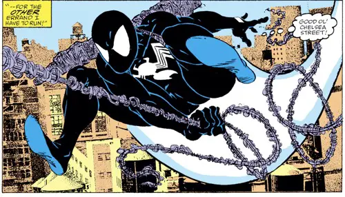 A typical Spider-Man pose drawn by Todd McFarlane