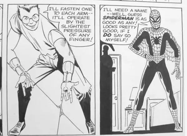 Steve Ditko original art from Amazing Fantasy #15 showing Peter Parker and his webshooters