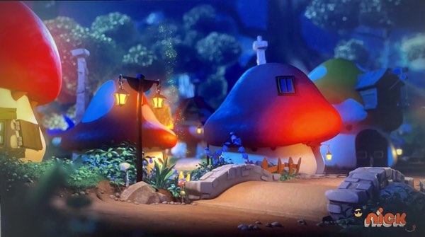 The lighting is pretty in The Smurfs Village at night