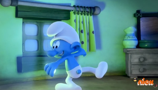 Alien Smurf has trouble walking