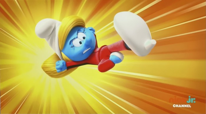 Smurfette is the master of flying and kicking kung fu