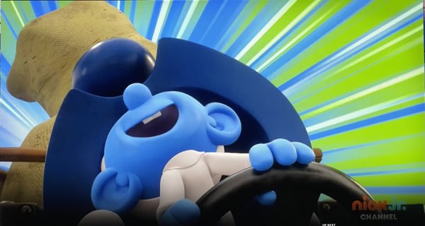Baby Smurf drives the Emergency Tractor to the rescue in "The Majestic 5"