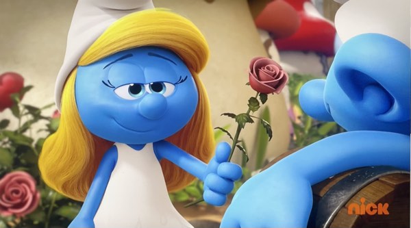 Smurfette gives Dreamer a rose, like a bad episode of The Bachelor