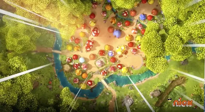 Overhead view of Smurfs Village from the Flying Ace airplane point of view