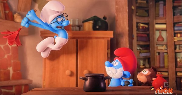 Brainy in slow motion attacking Monkey over Papa Smurf