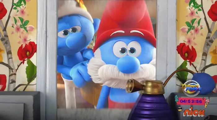 The new Papa Smurf sees himself in Vanity's mirror for the first time